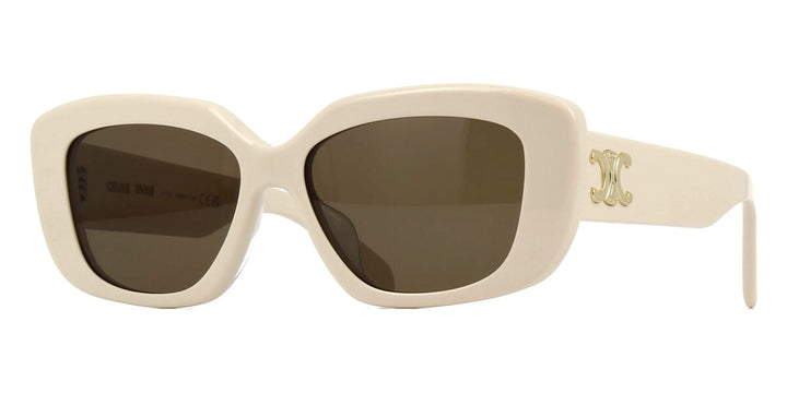 Celine CL40216U ivory cat-eye sunglasses with dark lenses, gold logo on temples