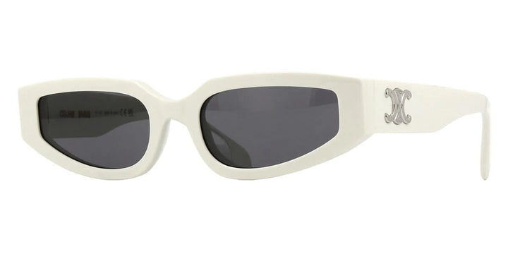 Celine Triomphe white sunglasses with dark rectangular lenses and side logo detail