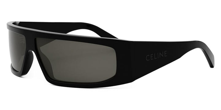 Celine black mask sunglasses with dark rectangular lenses and thick frame
