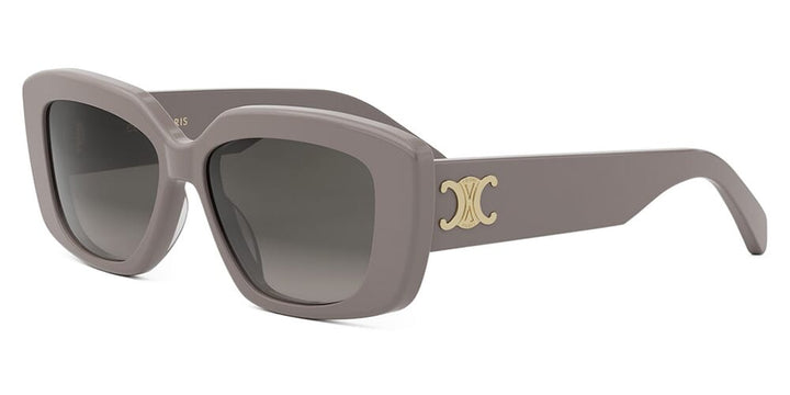 Celine taupe grey square sunglasses with dark lenses and gold Triomphe logo on arms