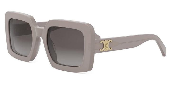 Celine square sunglasses with grey frames and dark grey lenses, gold logo detail