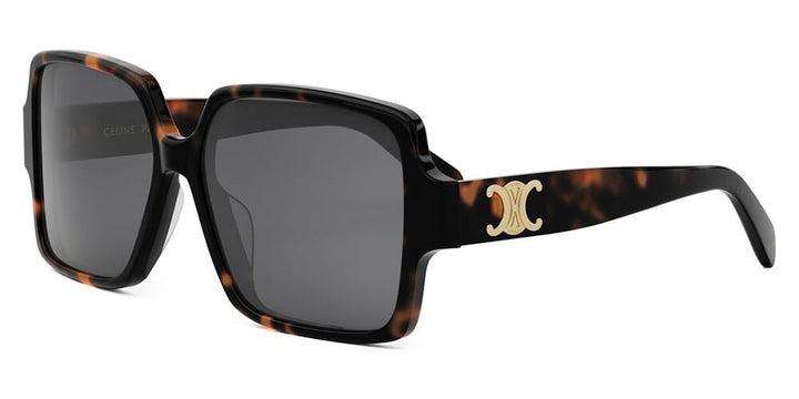 Celine square Havana Brown sunglasses with dark gray lenses and Triomphe logo arms