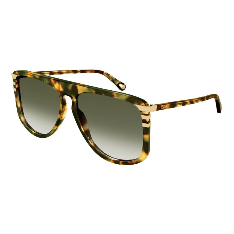 Chloe CH0104S green-tinted aviator sunglasses with tortoiseshell frames, side view