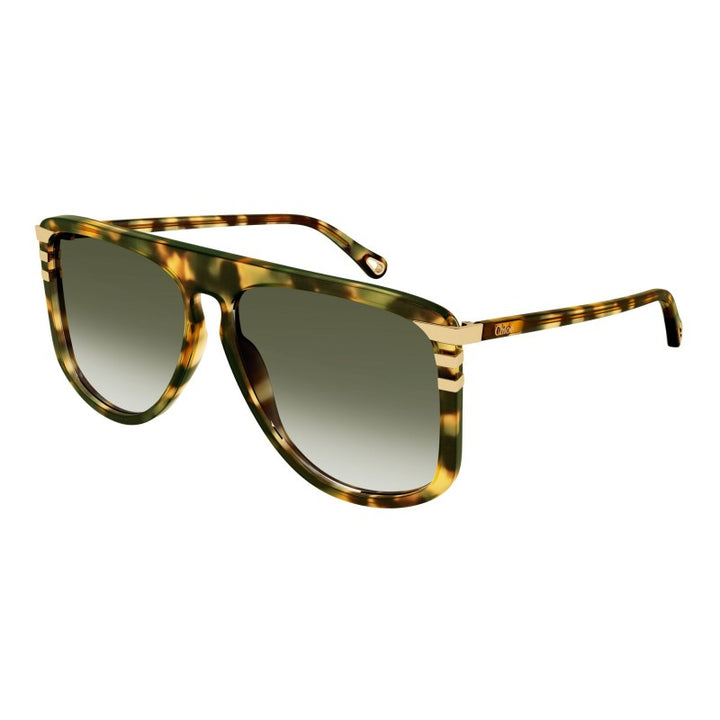 Chloe CH0104S green-tinted aviator sunglasses with tortoiseshell frames, side view
