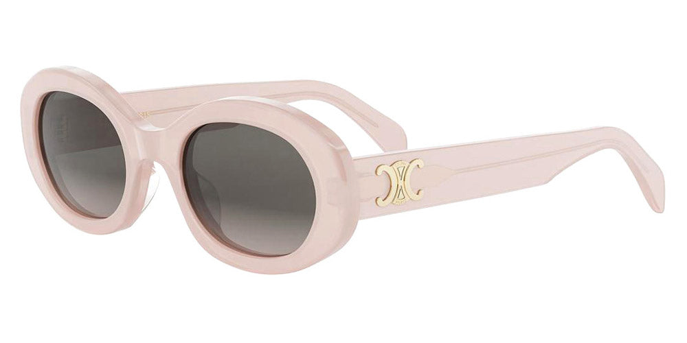 Celine pink oval sunglasses with dark lenses and gold logo on temple