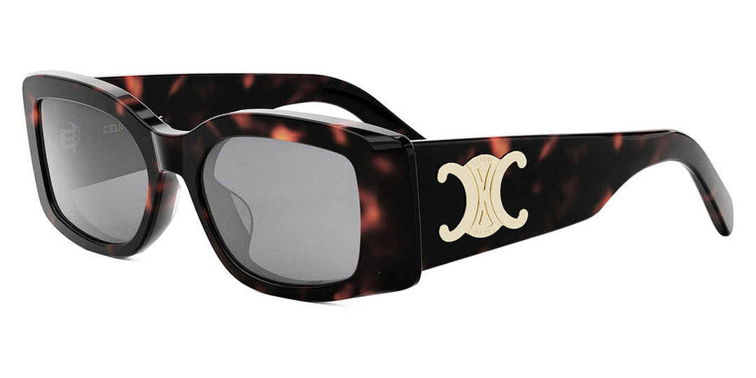 Celine Havana brown square sunglasses with dark lenses and gold Triomphe logo on temples