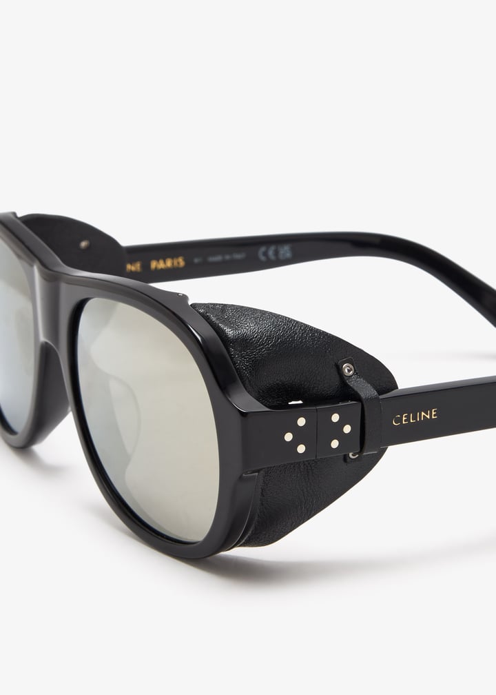 Celine CL40301U Black Leather Shield Aviator Sunglasses