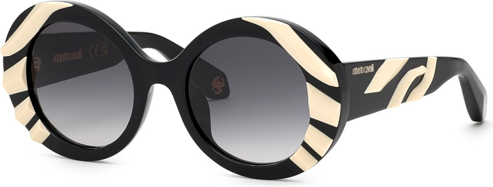 Roberto Cavalli SRC010V Black Animal Round Sunglasses