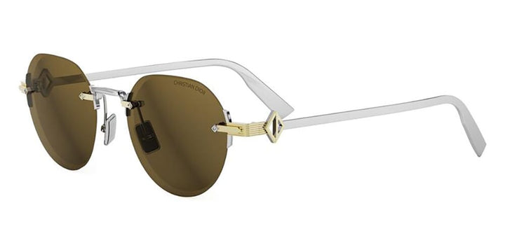 Dior CD Diamond R5U Rimless Round Sunglasses in Brown