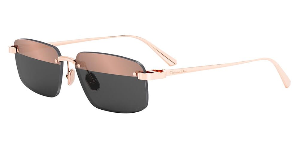 Dior rimless sunglasses with grey copper frames and dark rectangular lenses