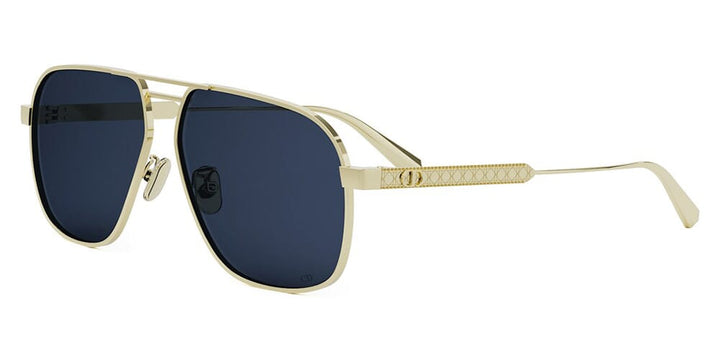 Gold-tone aviator sunglasses with dark blue lenses and Dior logo tips