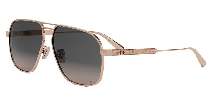 Dior aviator sunglasses with rose gold metal frames and dark gray tinted lenses