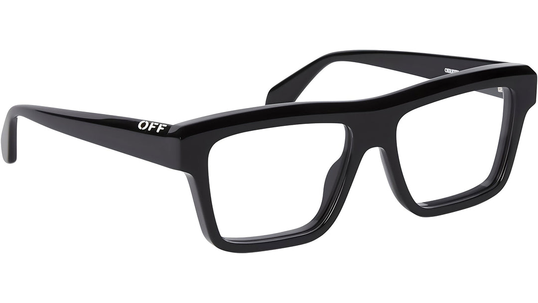 Off White Style black rectangular eyeglasses frames with OFF logo on temple