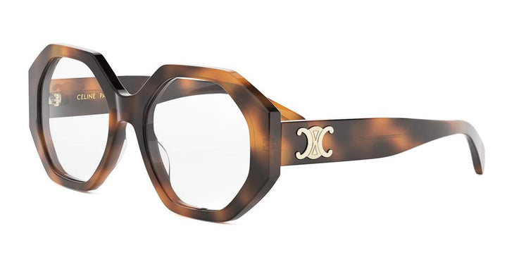 Celine CL50161F Triomphe Angled Eyeglasses Frames in Havana Brown