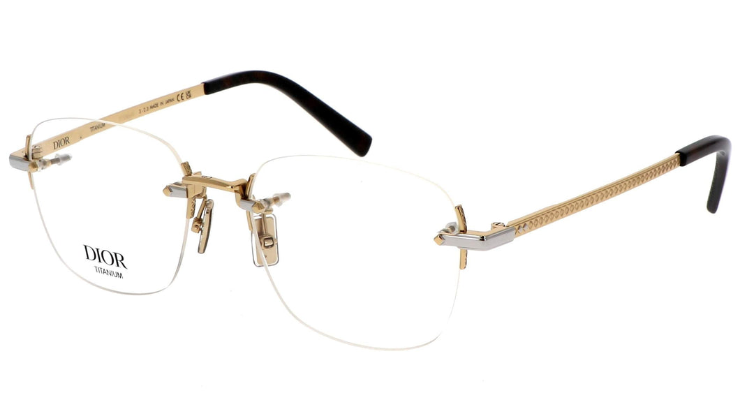 DIOR rimless eyeglasses with two-tone metal frame and clear lenses, dark temples