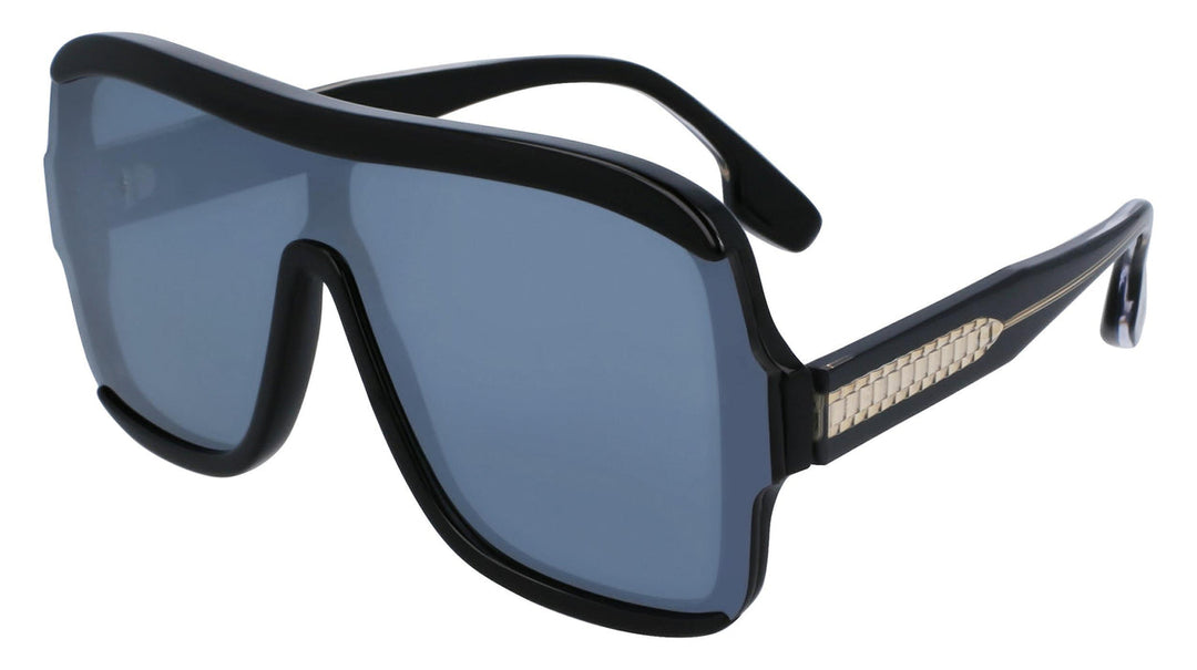 Victoria Beckham black shield sunglasses with blue mirrored lenses