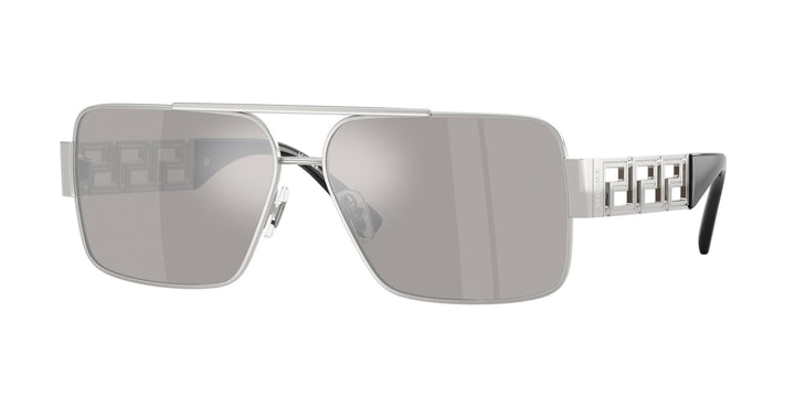 Versace VE2290 silver square sunglasses with silver mirror lenses and metal frame