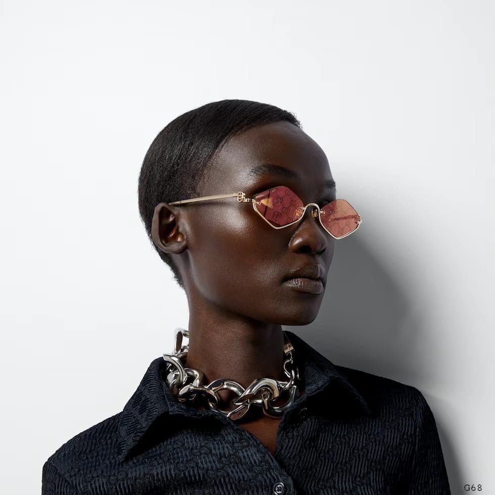 Gucci GG1604S Half Rim Sunglasses in Mirror Logo Lens