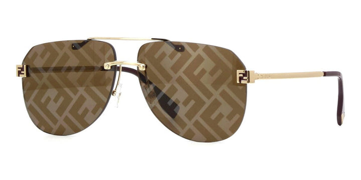 Fendi Sky FE40115U Rimless Gold FF Logo Aviator Sunglasses