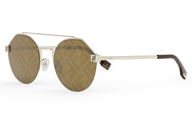 Fendi round mirror sunglasses with gold metal frame and brown-tinted lenses