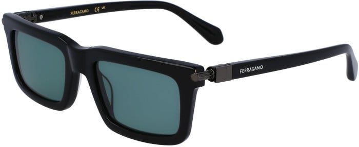 Salvatore Ferragamo square sunglasses with dark frame and green lenses