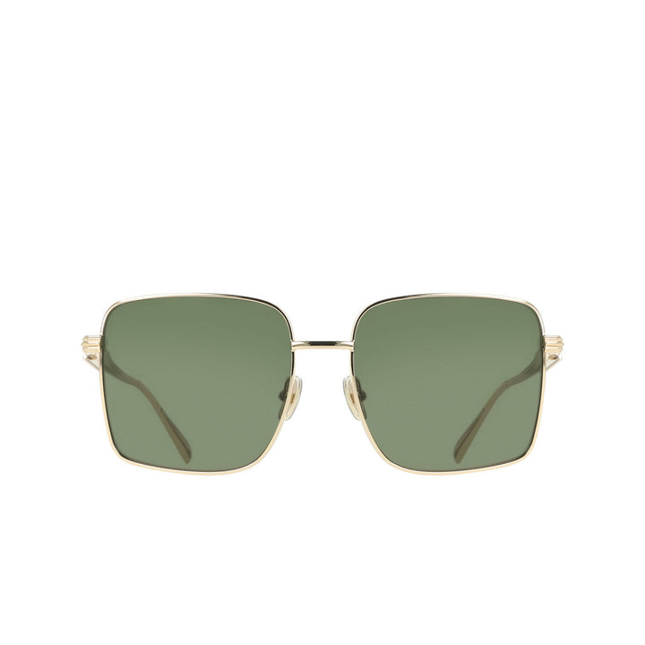 Gold square sunglasses, front view, olive-green tinted lenses with thin metal bridge