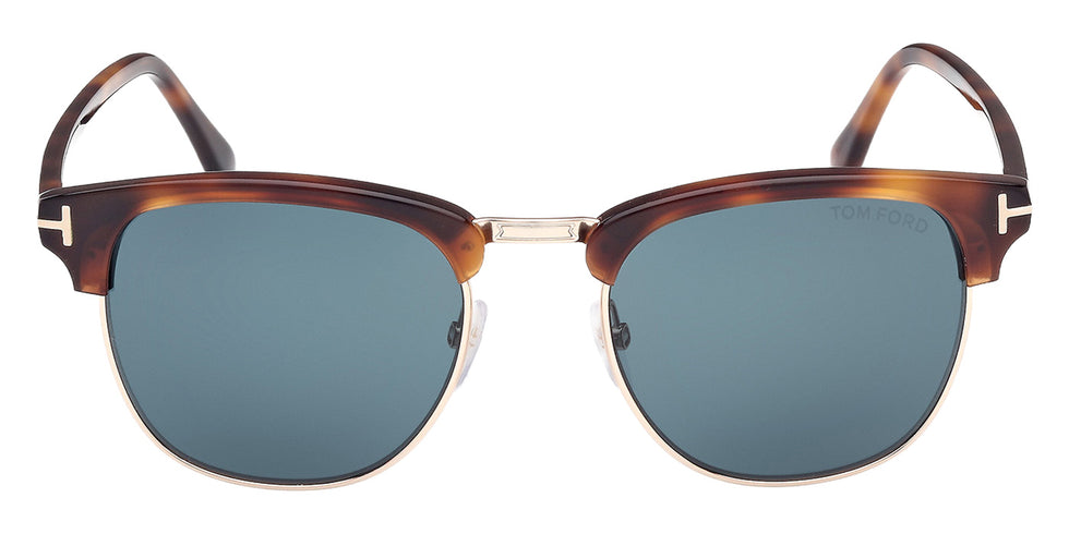 Havana brown sunglasses with blue mirrored lenses and gold-tone bridge
