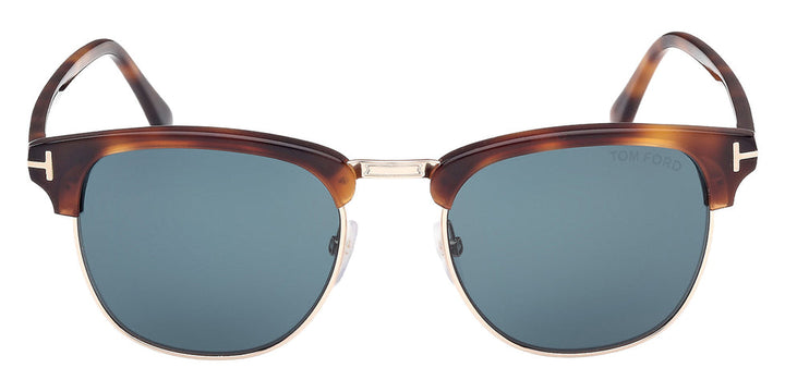 Havana brown sunglasses with blue mirrored lenses and gold-tone bridge