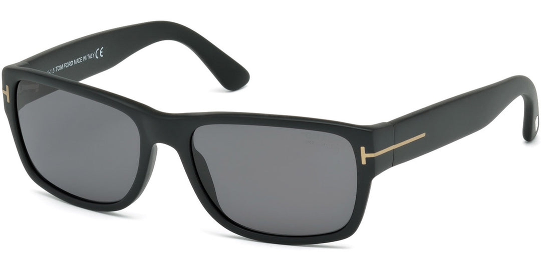 Tom Ford Mason black square sunglasses with matte frame, dark lenses, and gold logo on temple