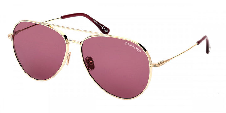 Pink aviator sunglasses with gold-tone frame and dark purple lenses