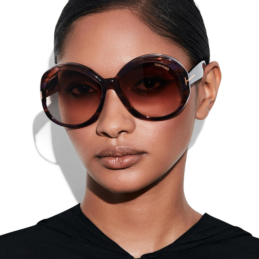 Tom Ford Annabelle round sunglasses, tortoiseshell frame, logo on lens, gradient lenses