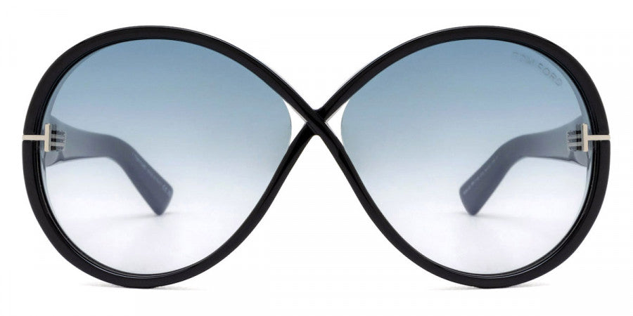 Oversized round sunglasses with black frames and mirrored tinted lenses, front view