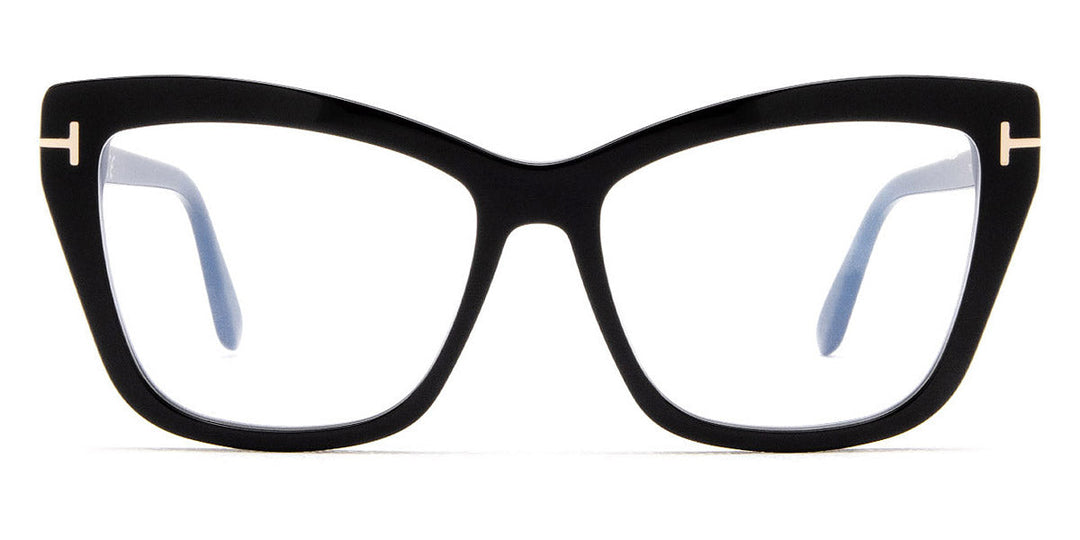 Tom Ford black cat-eye blue-light glasses, front view, thick frame