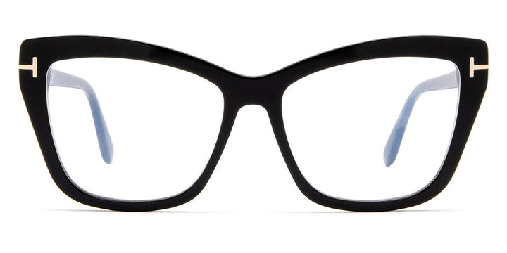 Tom Ford black cat-eye blue-light glasses, front view, thick frame