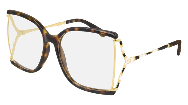 Gucci GG0592O Havana Brown Gold Oversized Square Cutout Eyeglasses Frames