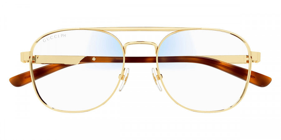 Gucci gold pilot sunglasses with tortoise temples and photochromic lenses