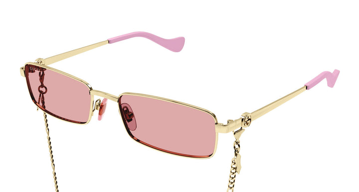 Gucci GG1600S Gold Pink Chain Rectangular Sunglasses