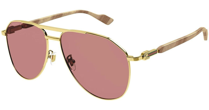 Gucci GG1220S Gold Pink Lens Aviator Sunglasses