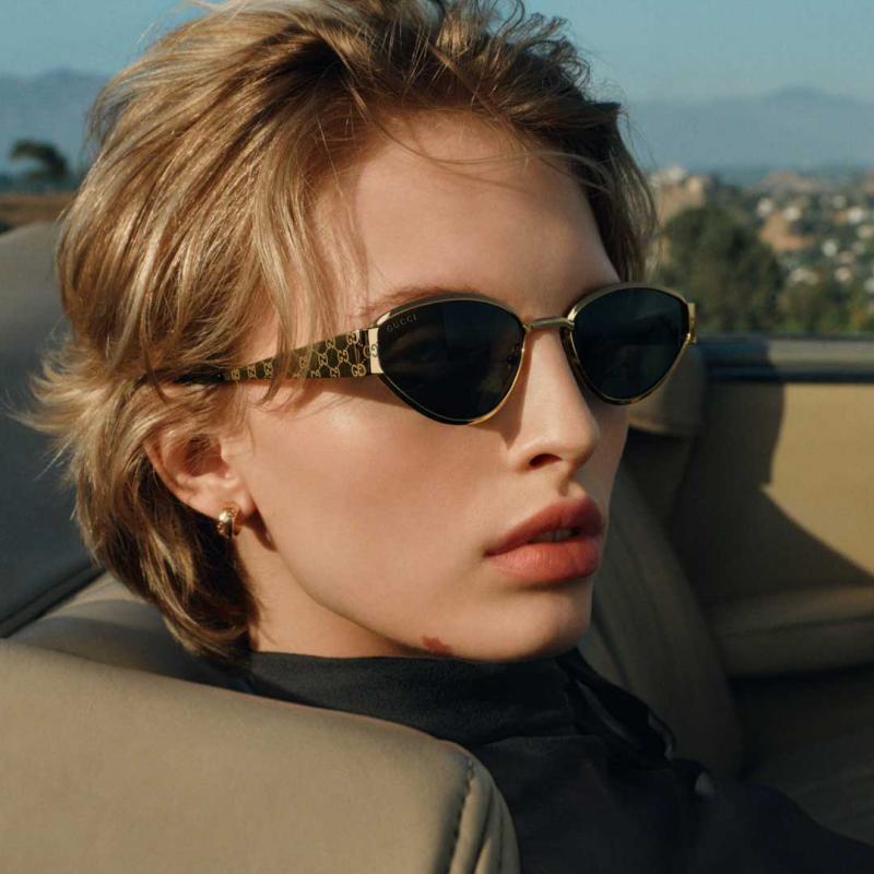 Gucci GG1853S Gold Monogram Logo Cat Eye Sunglasses