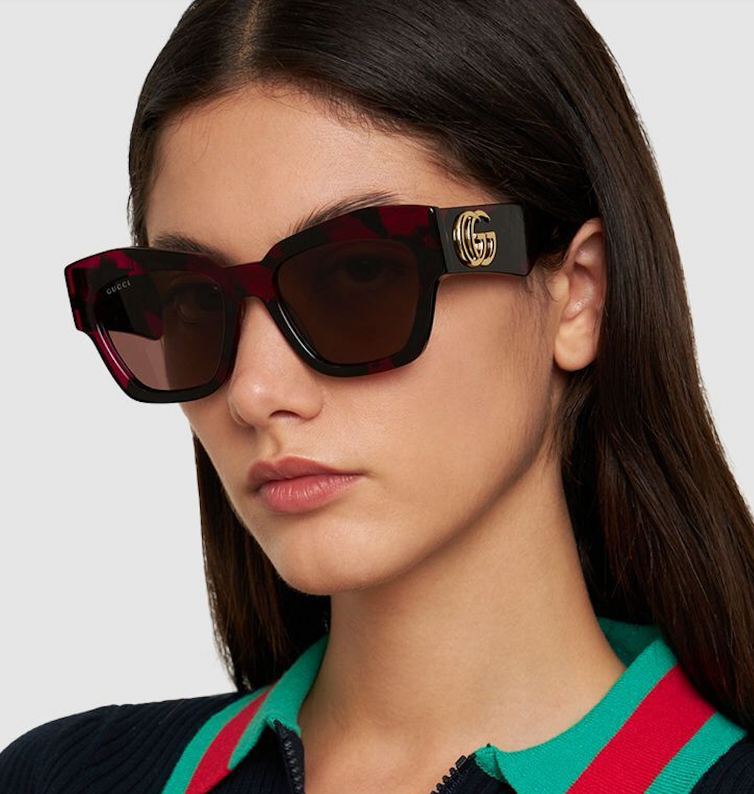 Gucci cat-eye sunglasses, pink Havana tortoiseshell, GG logo on temple