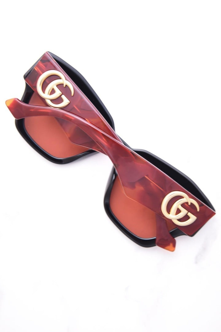 Gucci GG1422S Thick Rim Cat Eye Sunglasses in Black Red