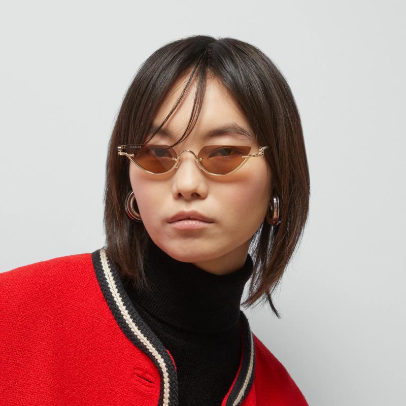 Gucci GG1603S Half Rim Sunglasses in Gold Brown