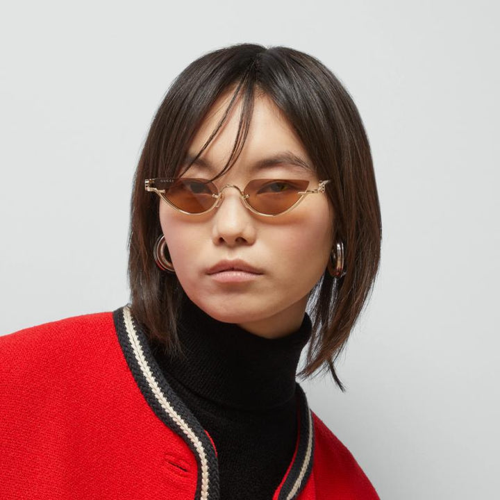 Gucci GG1603S Half Rim Sunglasses in Gold Brown