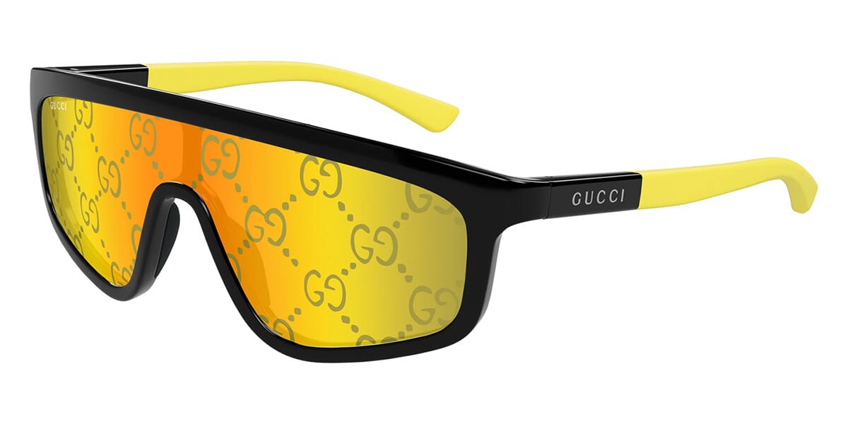 GUCCI イエロー サングラス Gucci GG1736S Mirror Lens Shield Sunglasses in Black Orange