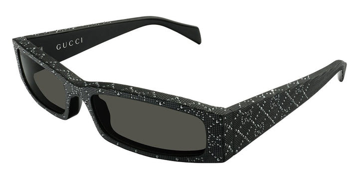 Gucci crystal black slim sunglasses with dark lenses, side view and metal temples