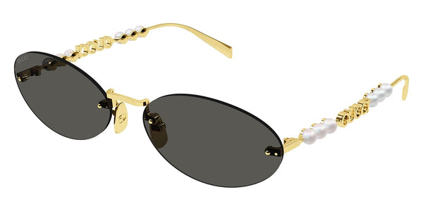 Gucci GG1922S Rimless Oval Pearl Sunglasses in Gold Grey