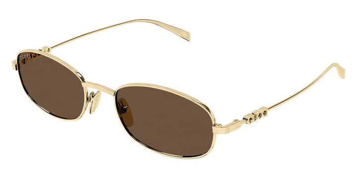 Gucci oval logo sunglasses with gold-tone frames and dark brown lenses