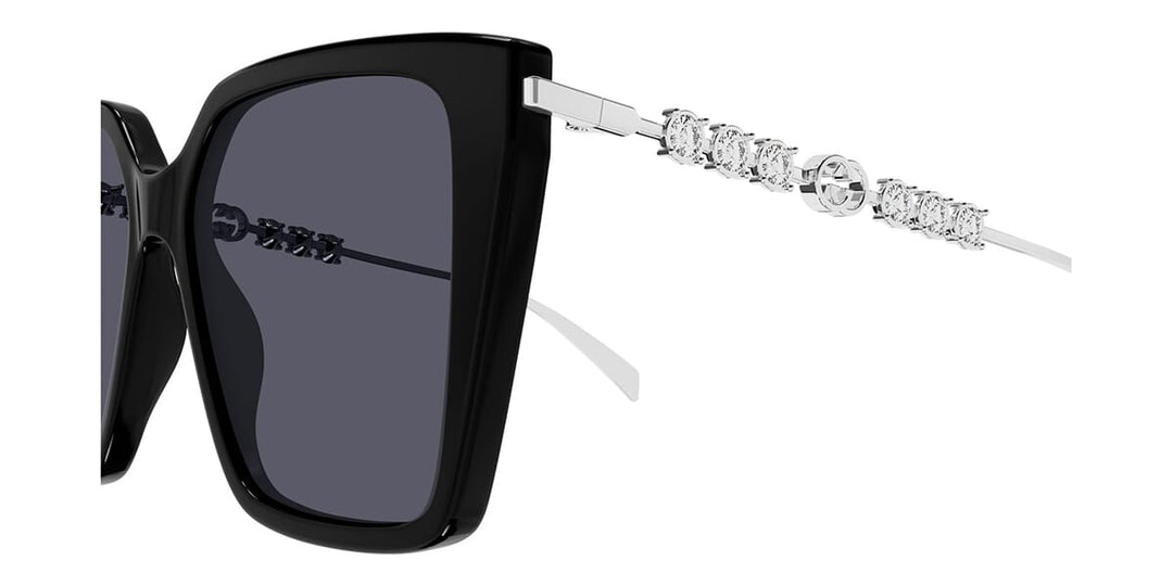 Gucci GG1967S Squared Cat Eye Crystal Sunglasses in Black