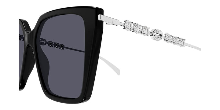 Gucci GG1967S Squared Cat Eye Crystal Sunglasses in Black