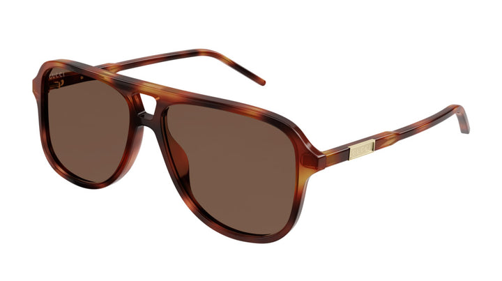 Gucci squared pilot sunglasses, Havana brown frames with brown tinted lenses